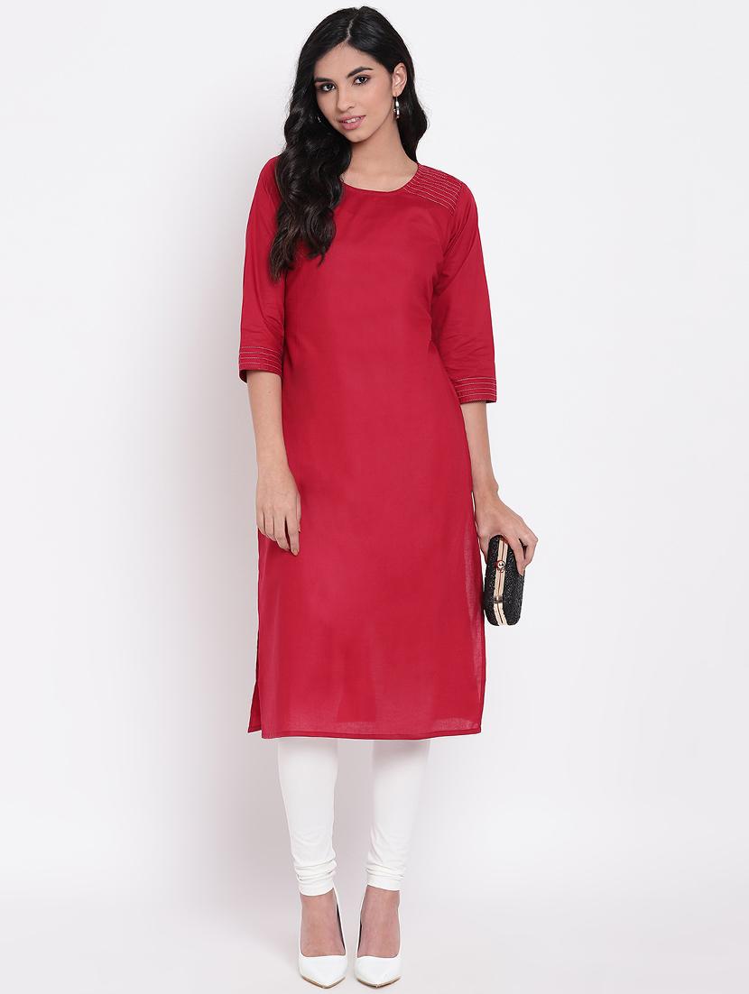 maroon straight kurta - 15921310 - Zoom Image - 4