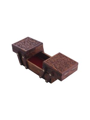 desi karigar brown sheesham wood carved sliding jewellery box - 15921402 - Standard Image - 2