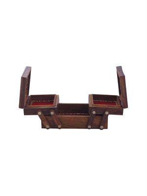 desi karigar brown sheesham wood carved sliding jewellery box - 15921402 - Standard Image - 3