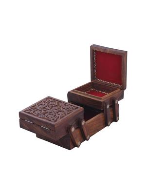 desi karigar brown sheesham wood carved sliding jewellery box - 15921402 - Standard Image - 5