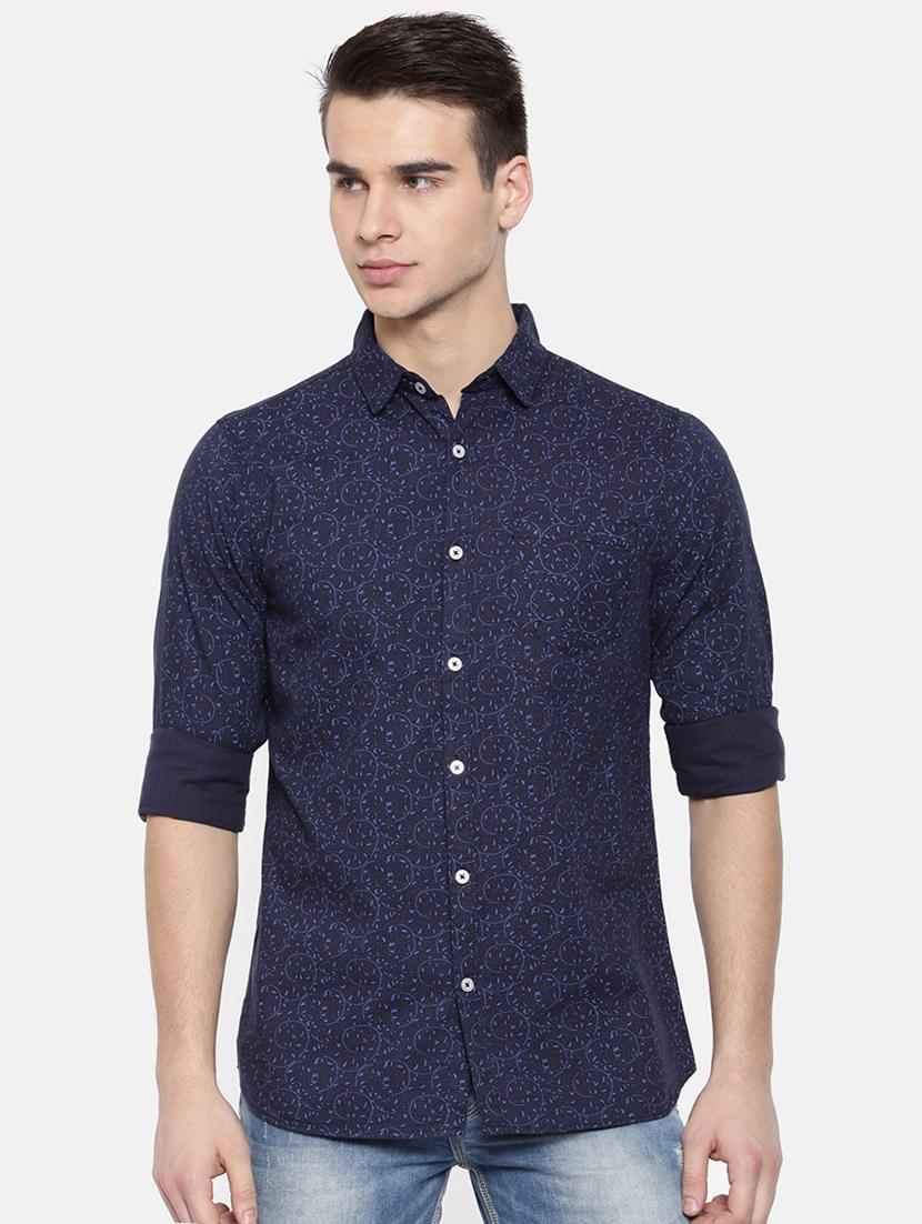 navy blue printed casual shirt - 15921499 - Zoom Image - 1
