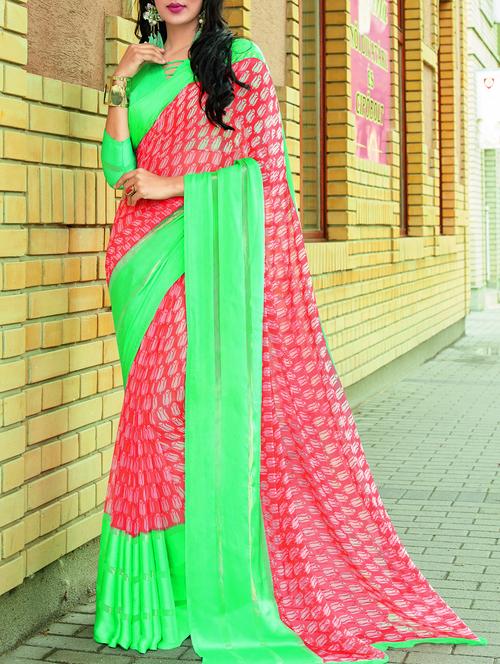floral printed saree with blouse - 15921514 - Standard Image - 1