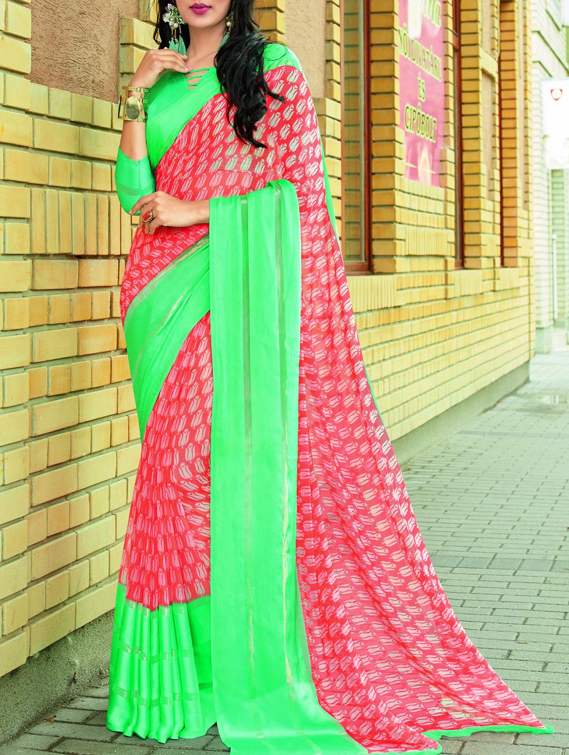 floral printed saree with blouse - 15921514 - Zoom Image - 1