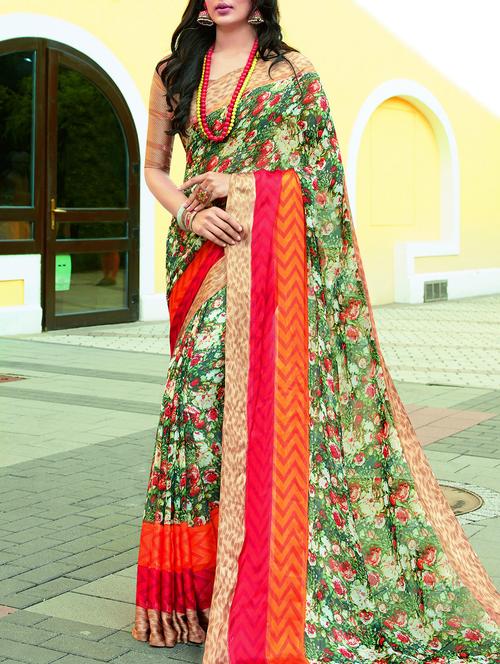 floral green printed saree with blouse - 15921521 - Standard Image - 1