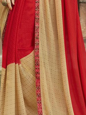 contrast border printed red saree with blouse - 15921534 - Standard Image - 2
