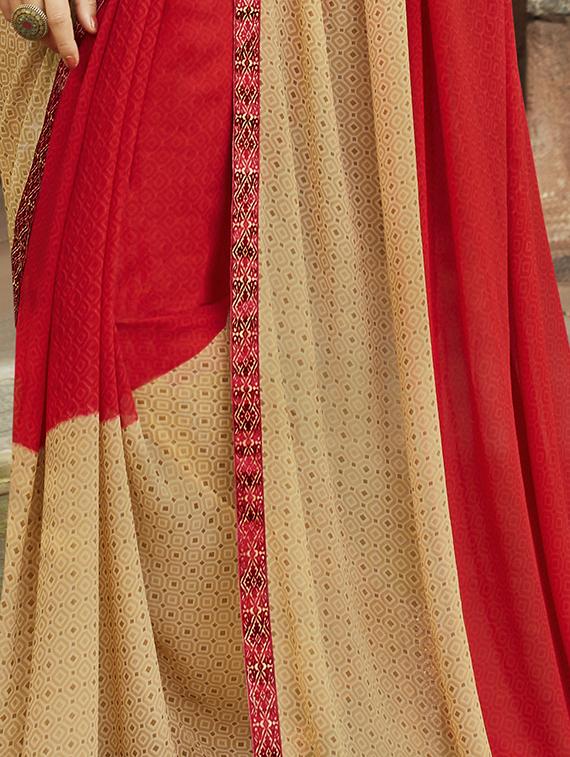 contrast border printed red saree with blouse - 15921534 - Zoom Image - 2