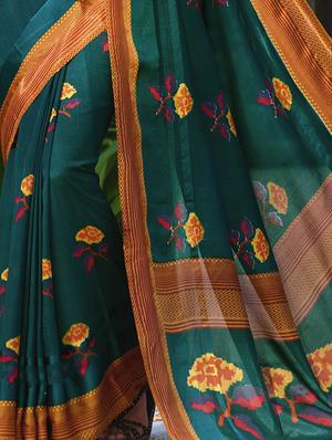 floral printed green saree with blouse - 15921545 - Standard Image - 2