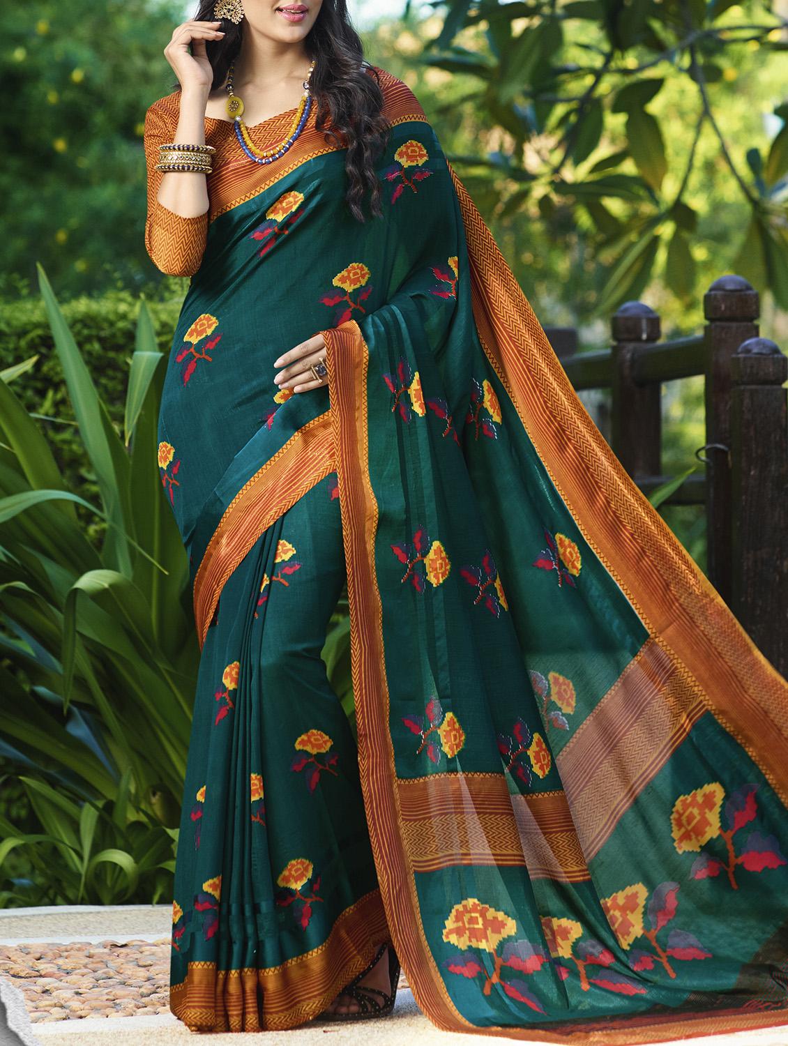 floral printed green saree with blouse - 15921545 - Zoom Image - 1