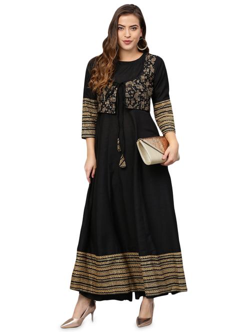 block print anarkali kurta - 15921700 - Standard Image - 1