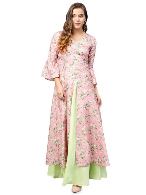 embossed ditsy print high slit kurta - 15921702 - Standard Image - 1