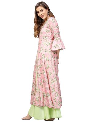 embossed ditsy print high slit kurta - 15921702 - Standard Image - 2