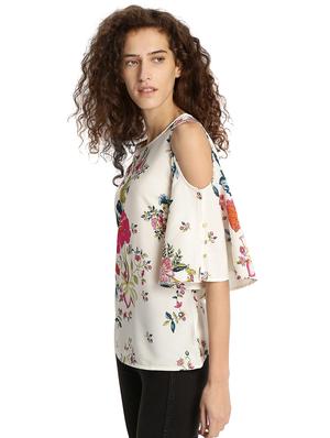 floral cold shoulder bell sleeved top - 15921958 - Standard Image - 2