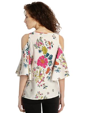 floral cold shoulder bell sleeved top - 15921958 - Standard Image - 3