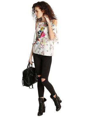 floral cold shoulder bell sleeved top - 15921958 - Standard Image - 4