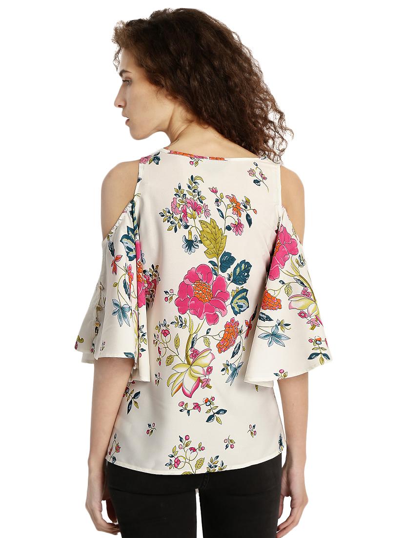 floral cold shoulder bell sleeved top - 15921958 - Zoom Image - 3