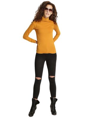 mustard yellow solid turtle neck tee - 15921965 - Standard Image - 4