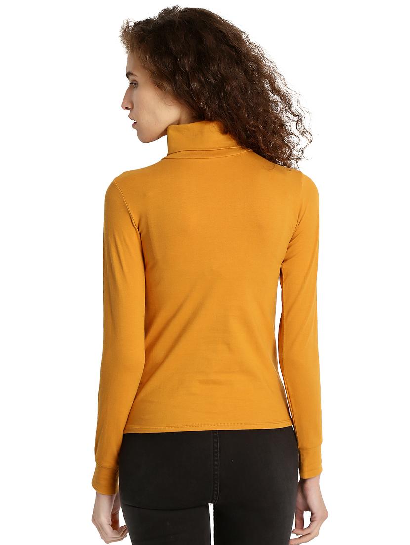 mustard yellow solid turtle neck tee - 15921965 - Zoom Image - 3