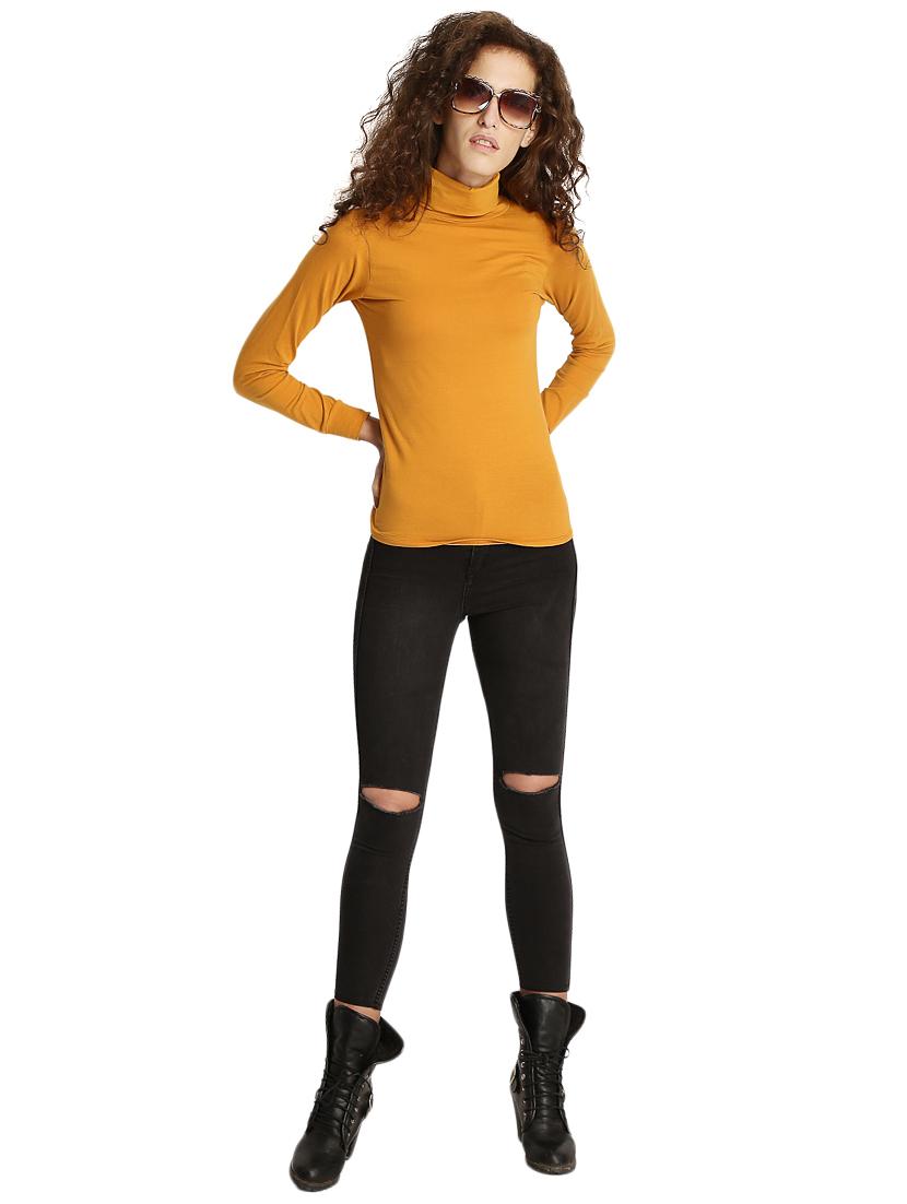 mustard yellow solid turtle neck tee - 15921965 - Zoom Image - 4