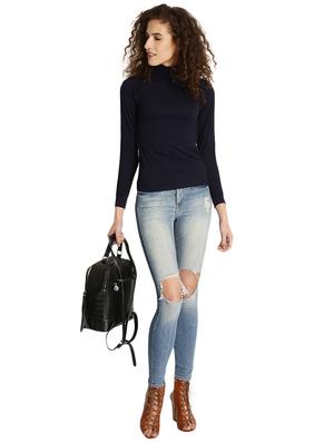 navy blue solid turtle neck tee - 15921966 - Standard Image - 4