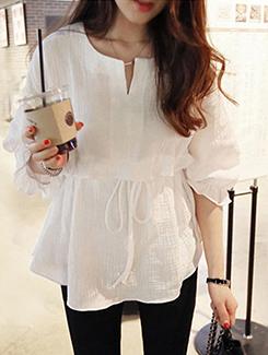 drawstring waist notch neck top - 15922237 - Standard Image - 1