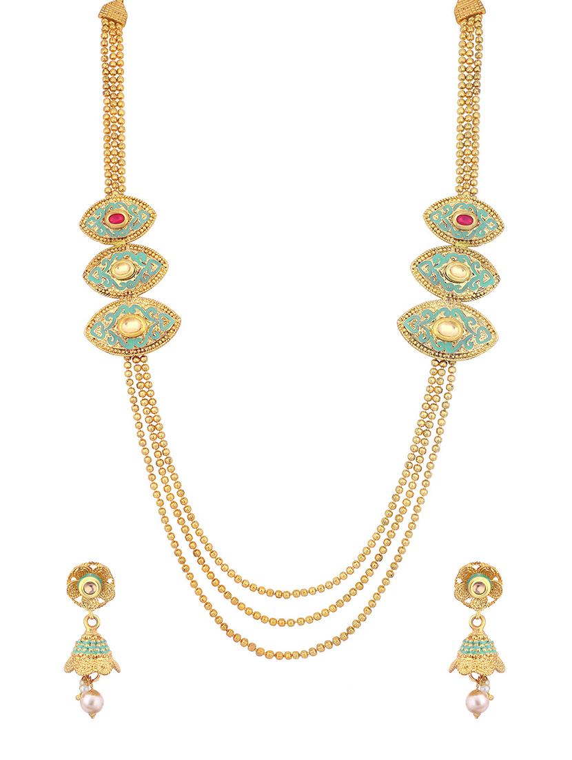 gold metal long necklace - 15922319 - Zoom Image - 1