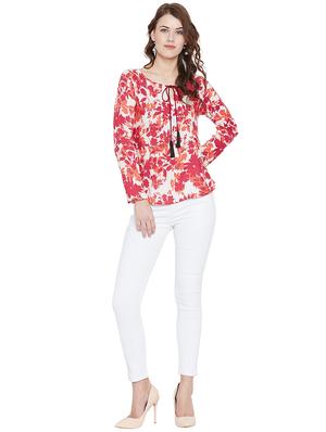 tassel tie neck floral top - 15922335 - Standard Image - 4