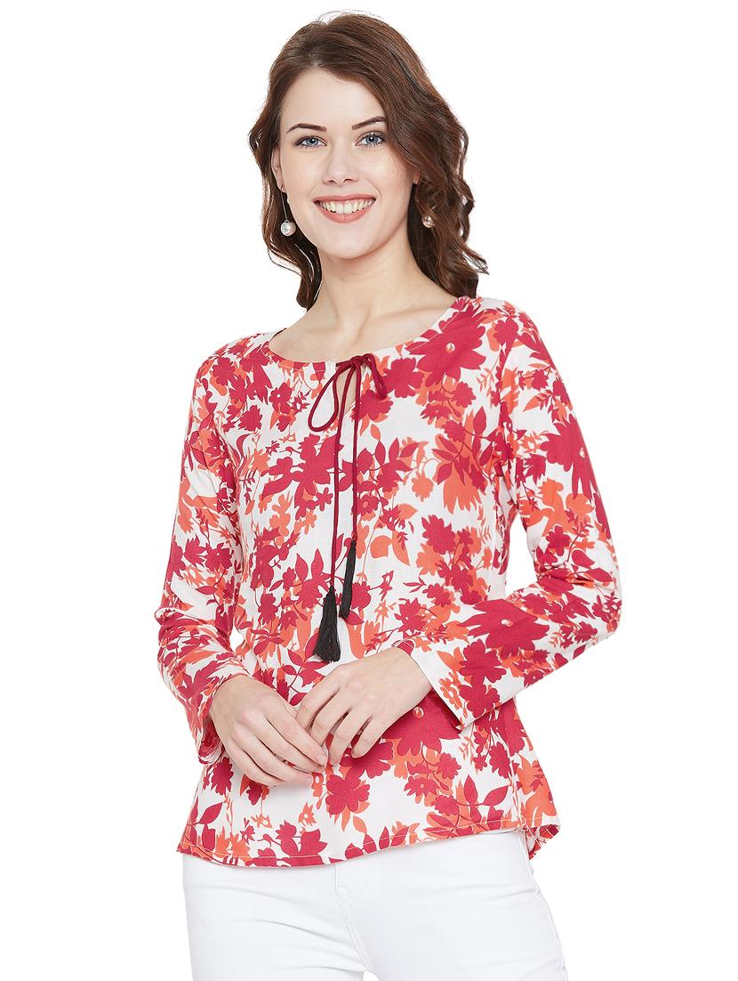 tassel tie neck floral top - 15922335 - Zoom Image - 1