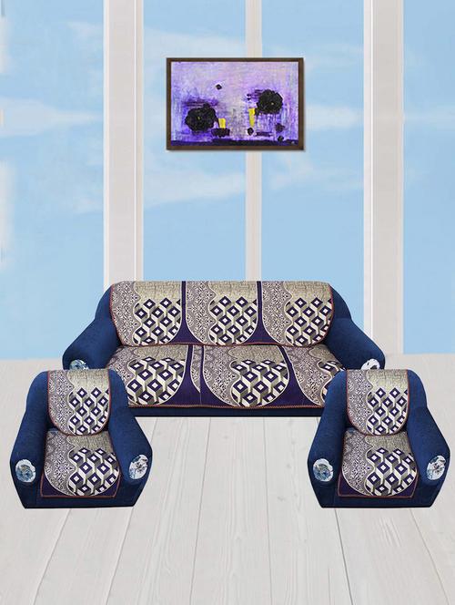 polyester fabric geometric design sofa covers set of 6 seater - black & beige - 15922520 - Standard Image - 1
