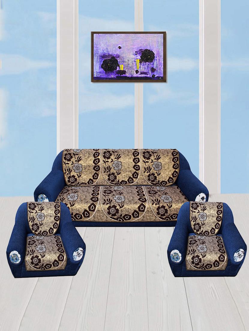 polyester fabric floral design sofa covers set of 6 seater - black & gold - 15922524 - Zoom Image - 1