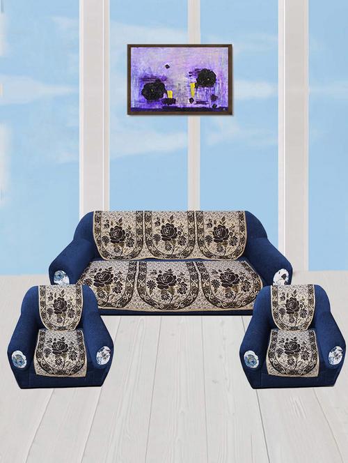 polyester fabric floral design sofa covers set of 6 seater - gold & brown - 15922530 - Standard Image - 1