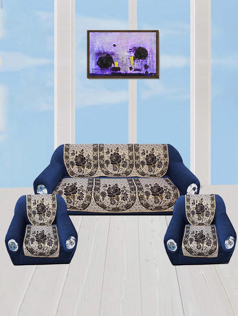 polyester fabric floral design sofa covers set of 6 seater - gold & brown - 15922530 - Zoom Image - 1