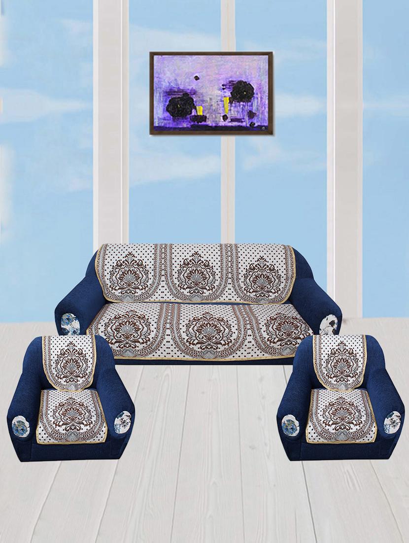 polyester fabric ethnic design sofa covers set of 6 seater - silver & maroon - 15922533 - Zoom Image - 1