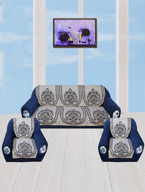 polyester fabric ethnic design sofa covers set of 6 seater - silver & maroon - 15922534 - Standard Image - 1