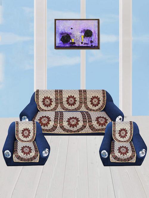 polyester fabric floral design sofa covers set of 6 seater - beige & brown - 15922538 - Standard Image - 1