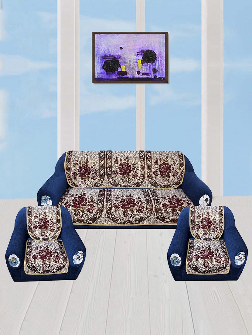 polyester fabric floral design sofa covers set of 6 seater - gold & brown - 15922539 - Zoom Image - 1