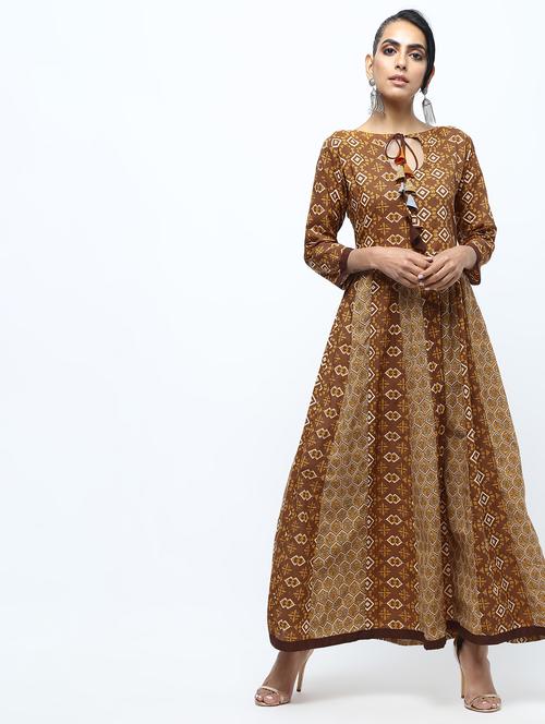 anarkali printed kurta with tassels - 15922550 - Standard Image - 1