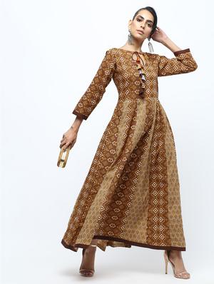 anarkali printed kurta with tassels - 15922550 - Standard Image - 2