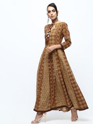 anarkali printed kurta with tassels - 15922550 - Standard Image - 3