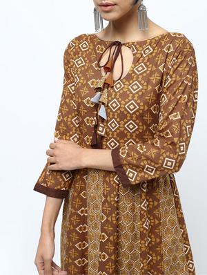 anarkali printed kurta with tassels - 15922550 - Standard Image - 5