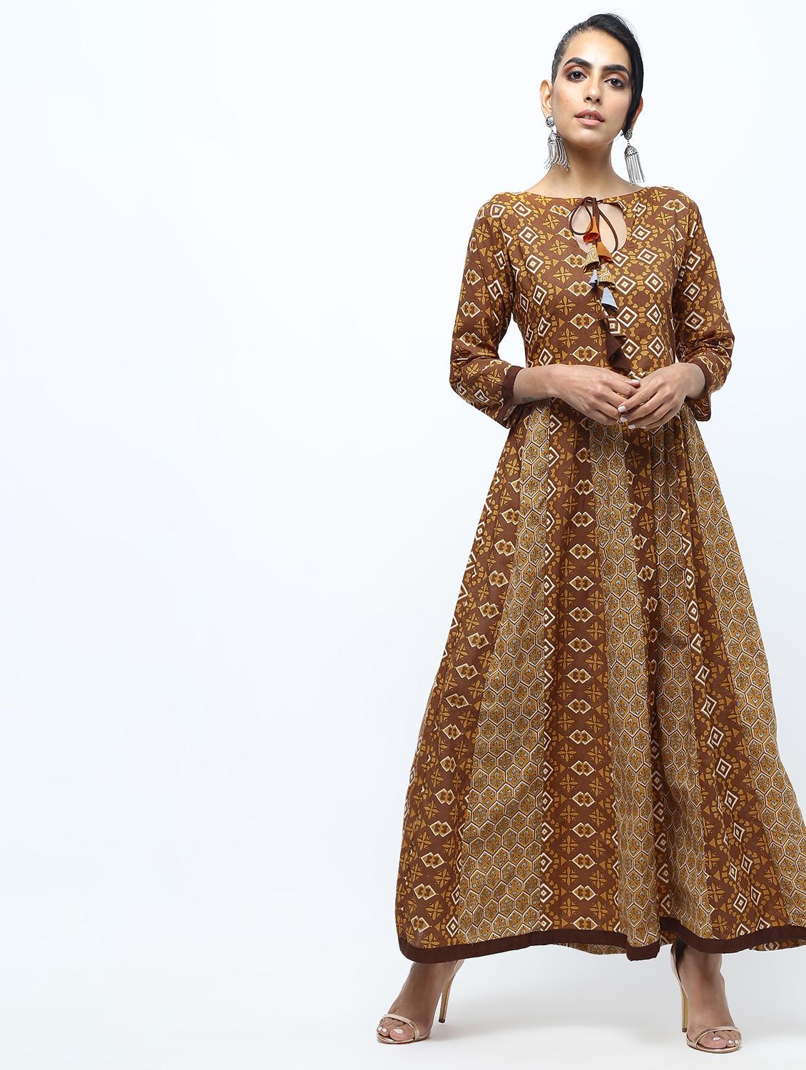 anarkali printed kurta with tassels - 15922550 - Zoom Image - 1