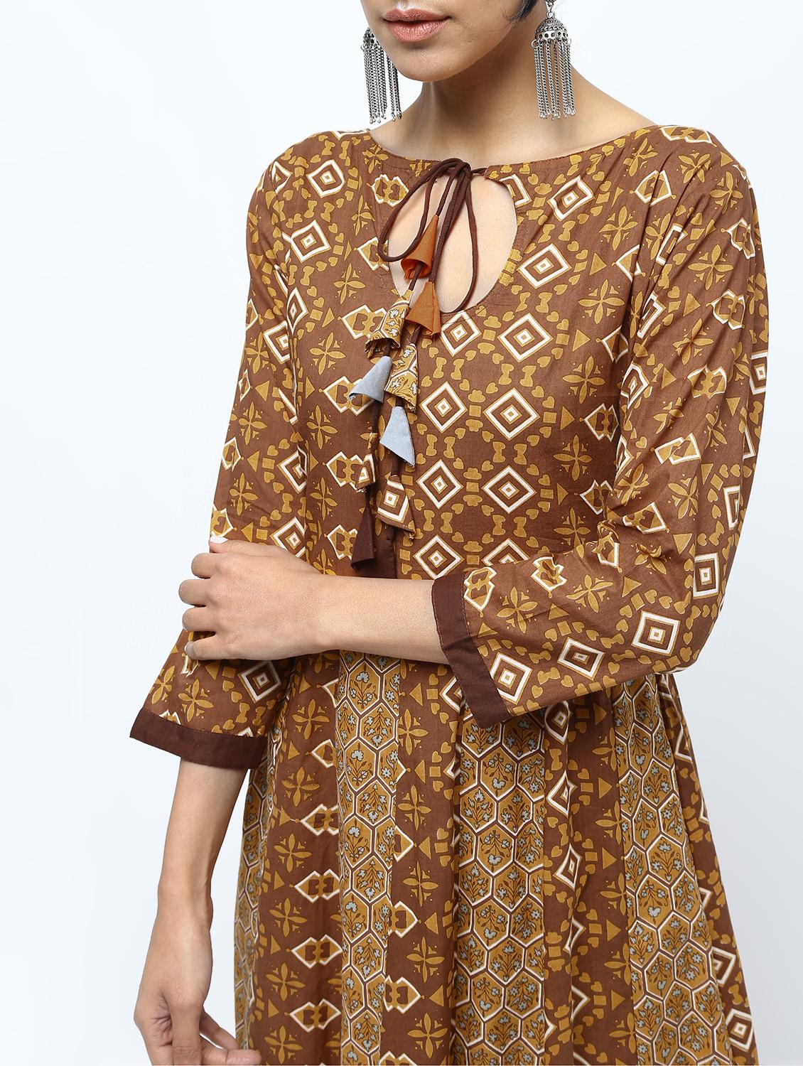 anarkali printed kurta with tassels - 15922550 - Zoom Image - 5