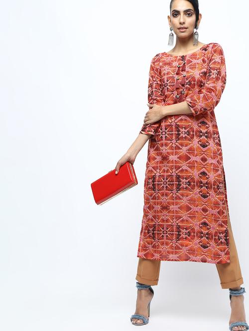 printed straight kurta with tassels - 15922552 - Standard Image - 1
