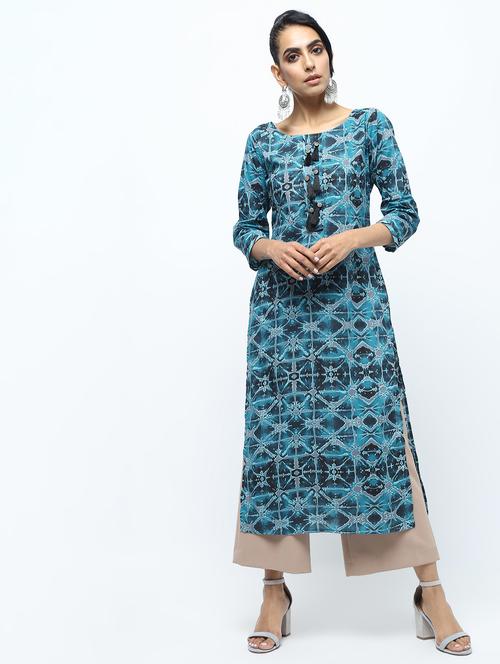 printed straight kurta with tassels - 15922553 - Standard Image - 1