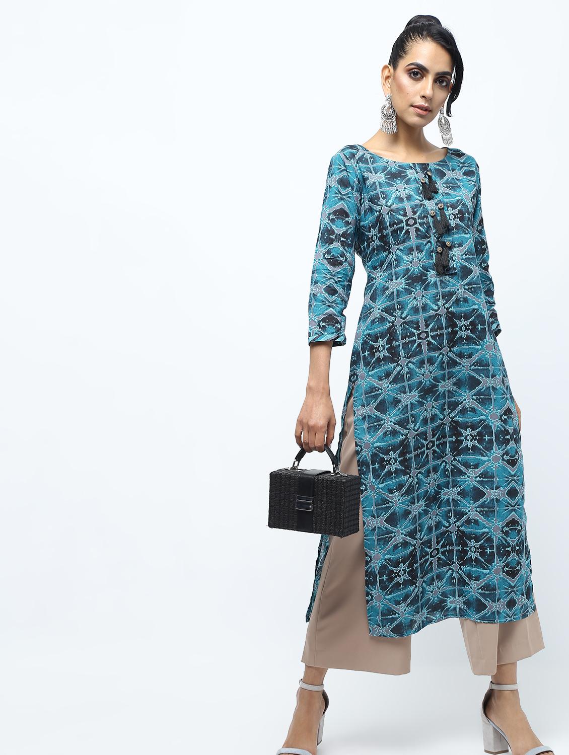 printed straight kurta with tassels - 15922553 - Zoom Image - 4