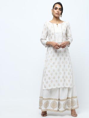 foil printed kurta with sharara set - 15922562 - Standard Image - 2