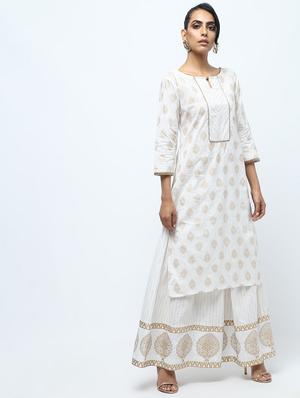 foil printed kurta with sharara set - 15922562 - Standard Image - 3