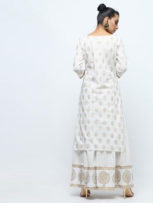 foil printed kurta with sharara set - 15922562 - Standard Image - 4