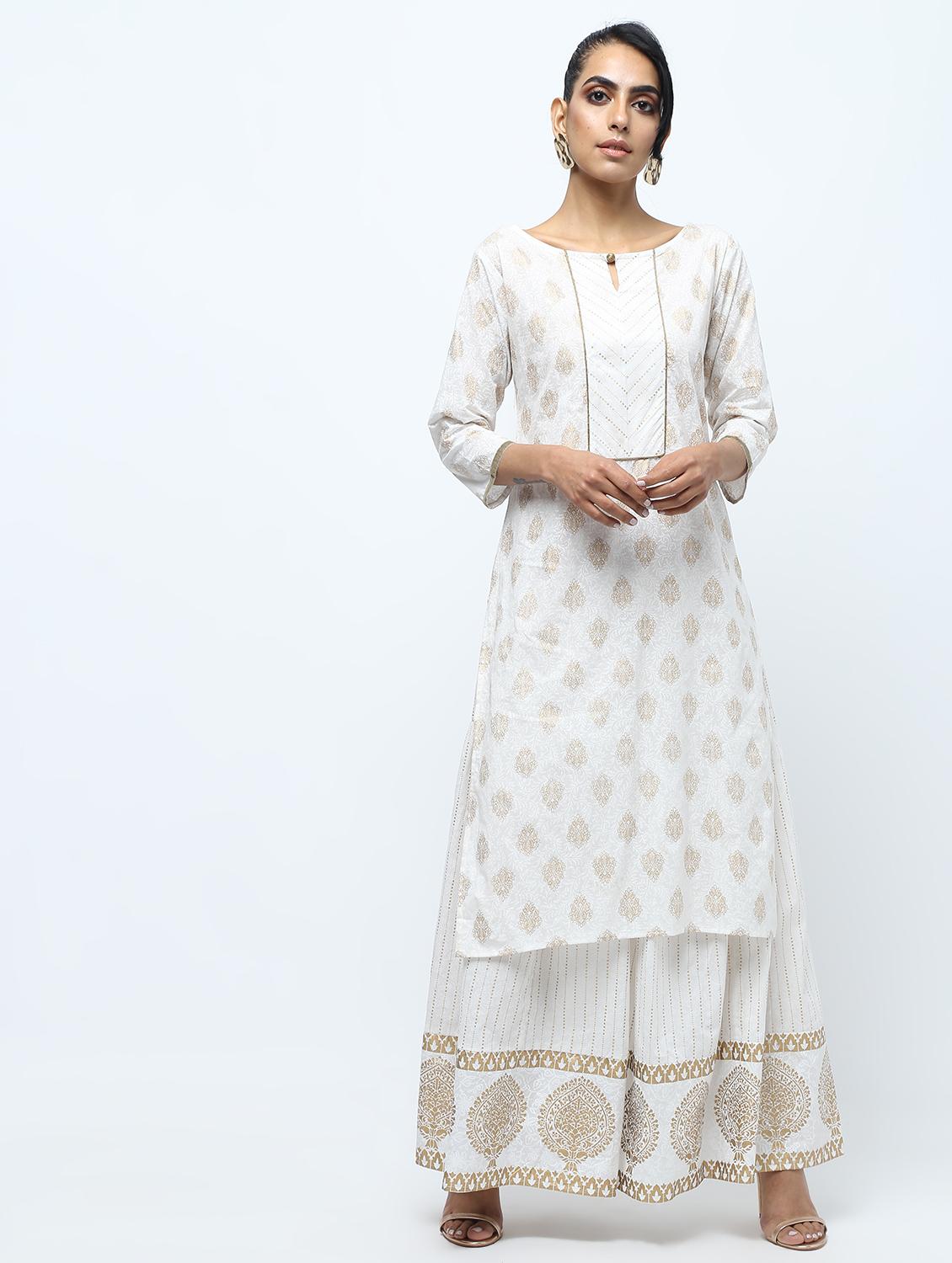 foil printed kurta with sharara set - 15922562 - Zoom Image - 2