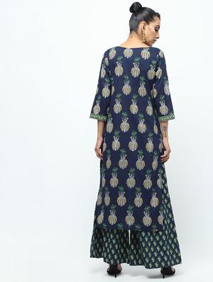 printed kurta with palazzo set - 15922564 - Standard Image - 3