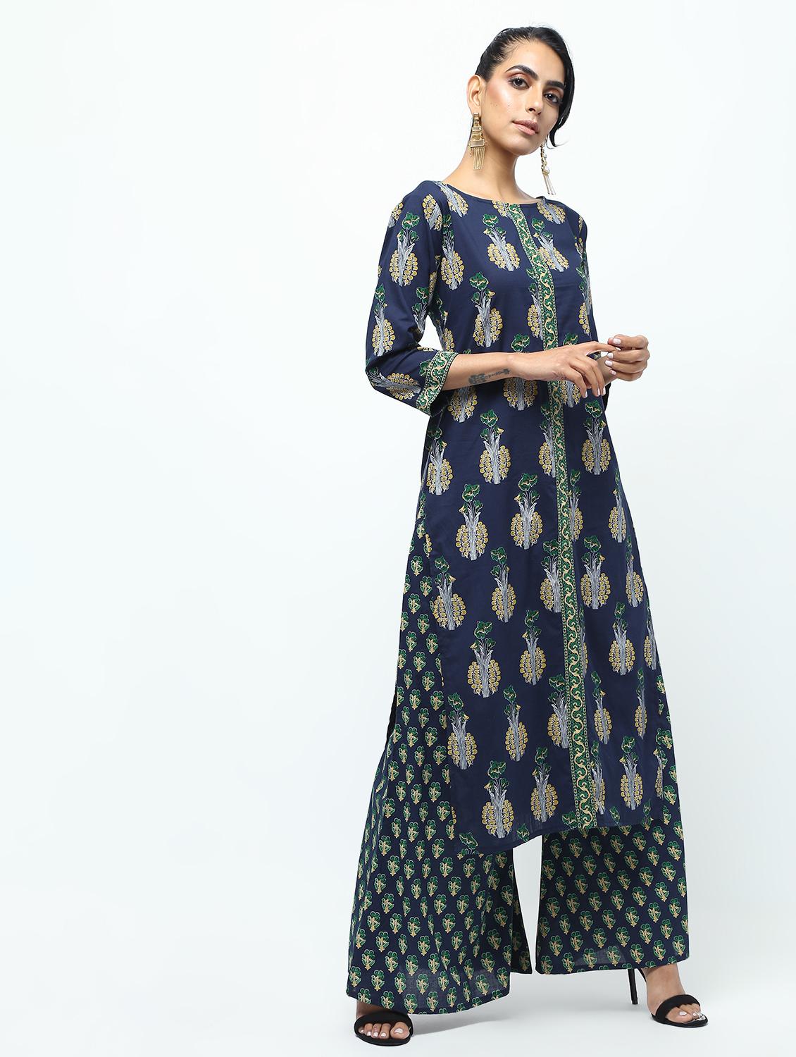 printed kurta with palazzo set - 15922564 - Zoom Image - 1